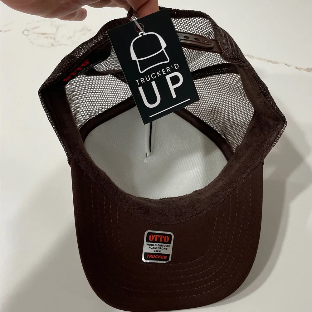 BLESSED Brown Trucker Hat with Burnt Orange Accent Text